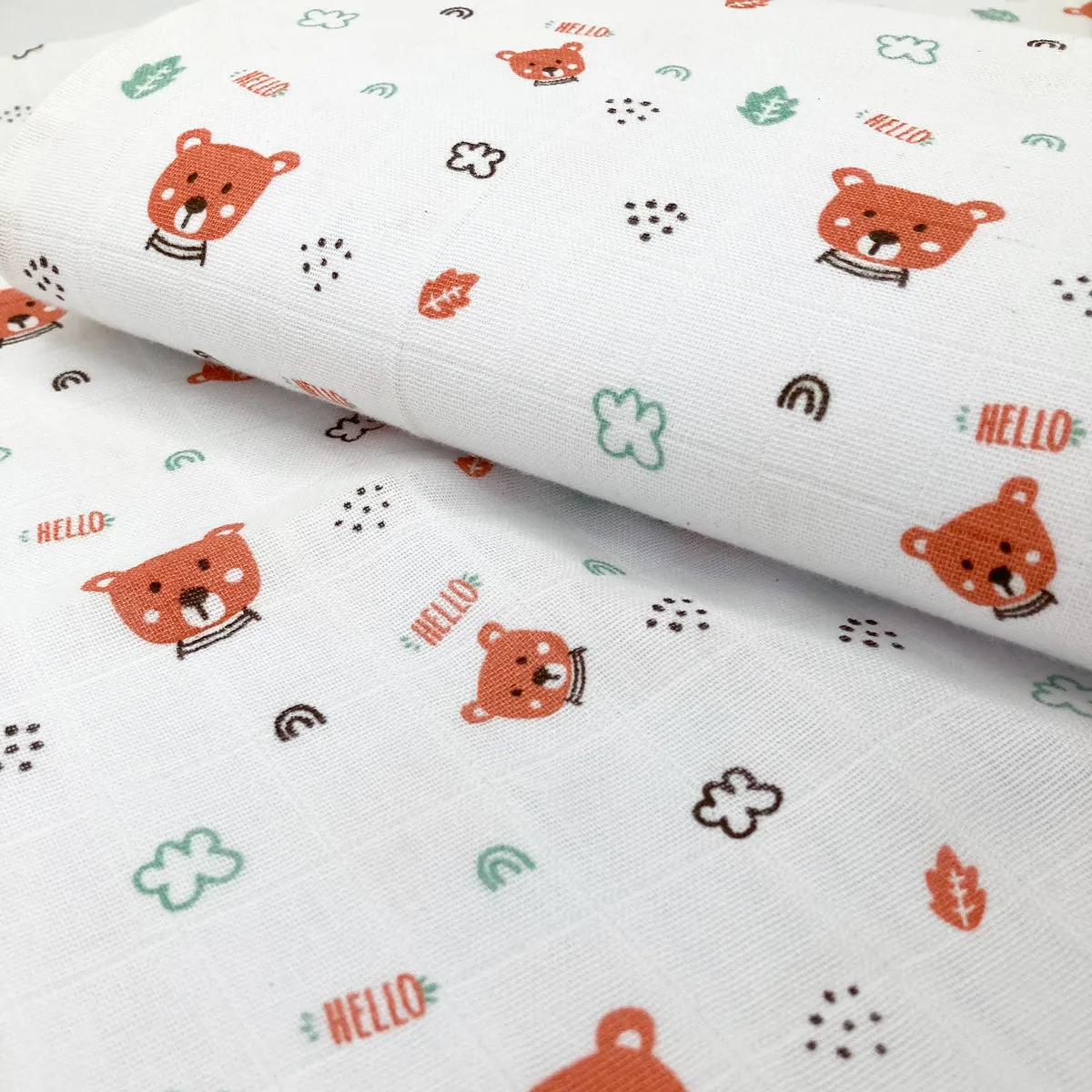 100% Soft Cotton Muslin Swaddle / Towel - Hello Teddy