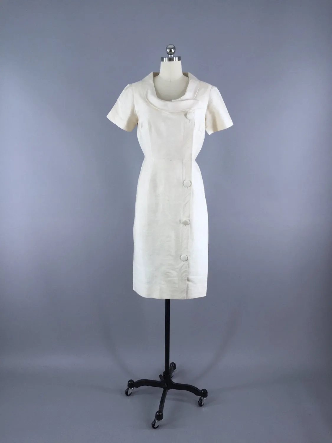 1960s Vintage White Thai Silk Dress