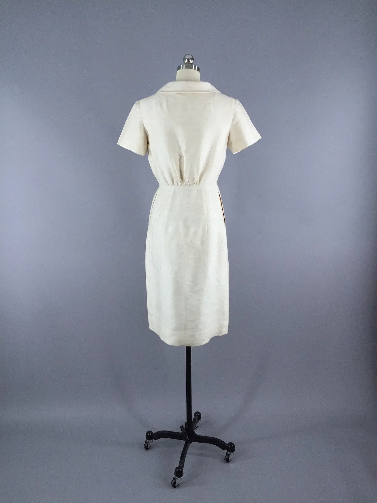 1960s Vintage White Thai Silk Dress