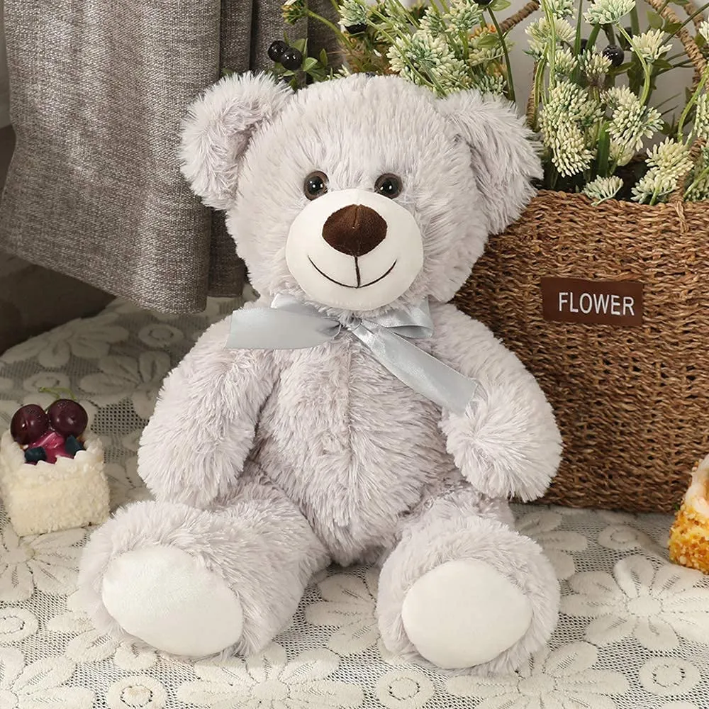 3-Piece Teddy Bears, Light Grey, 13.8 Inches