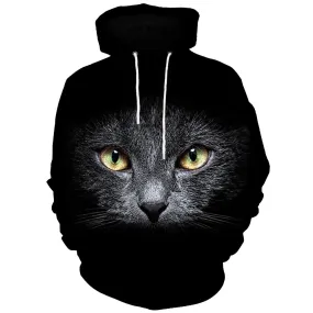 3D Cat Face Print Kangaroo Pocket Hoodie 7185