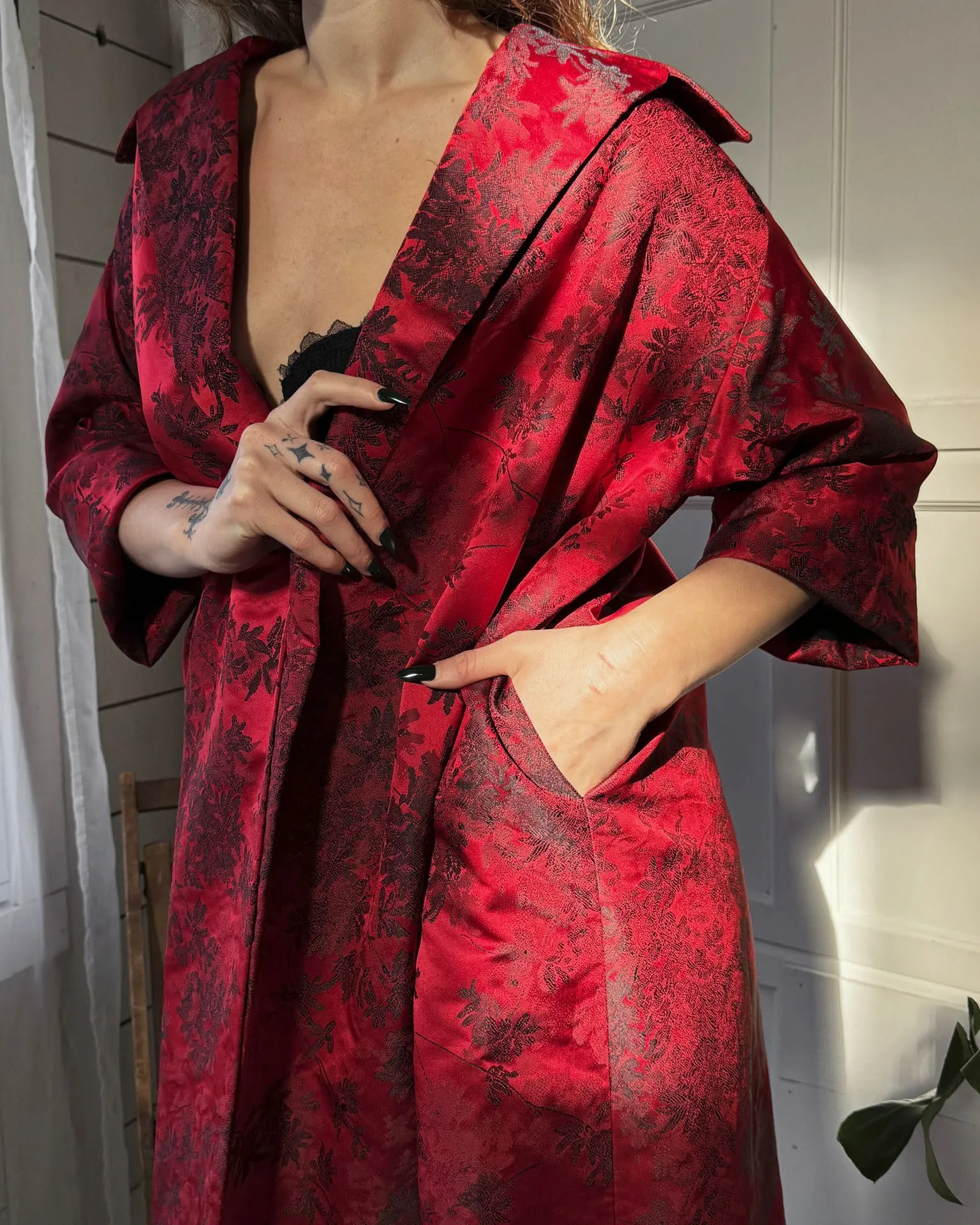 50s Silk Brocade Swing Coat | M