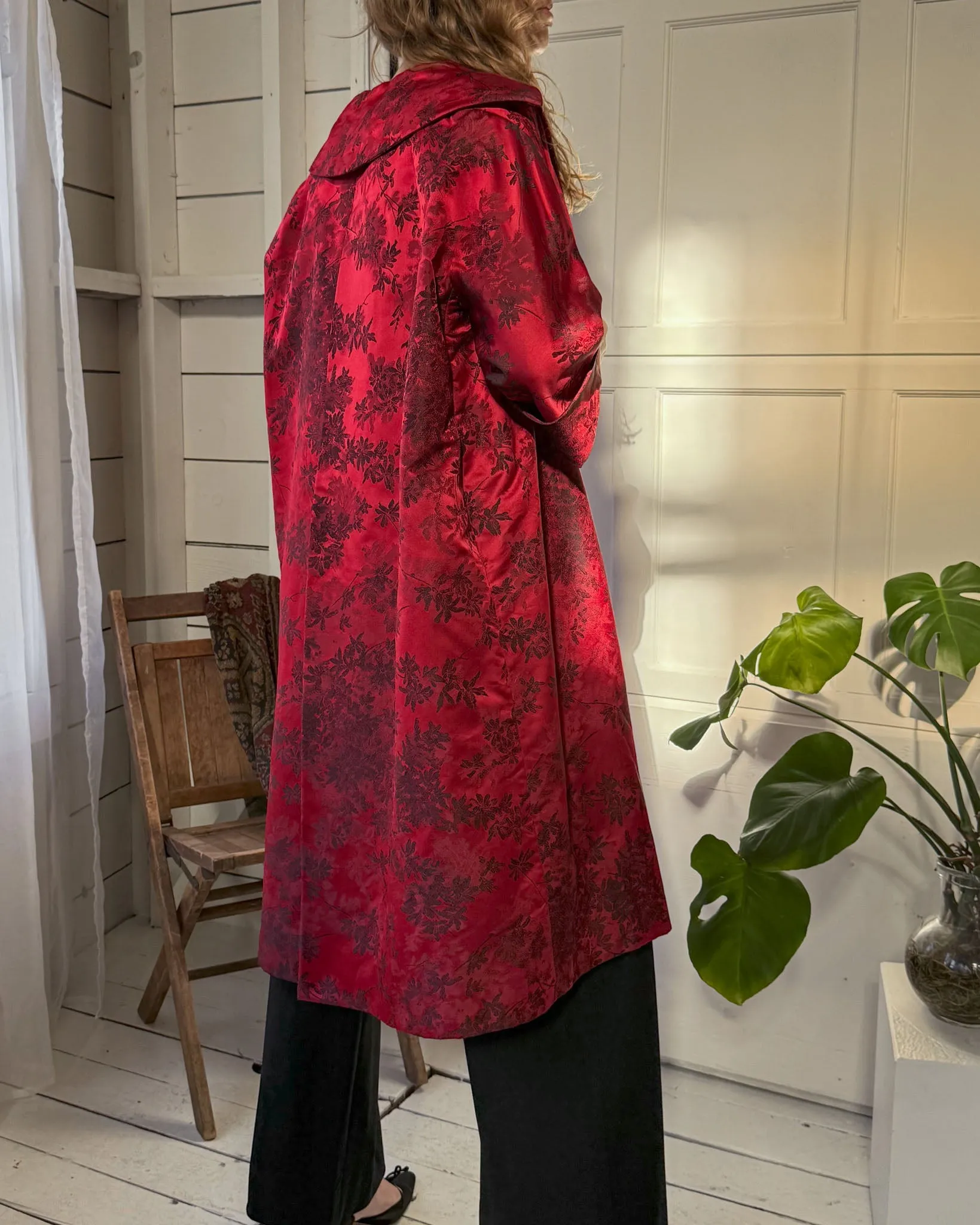 50s Silk Brocade Swing Coat | M