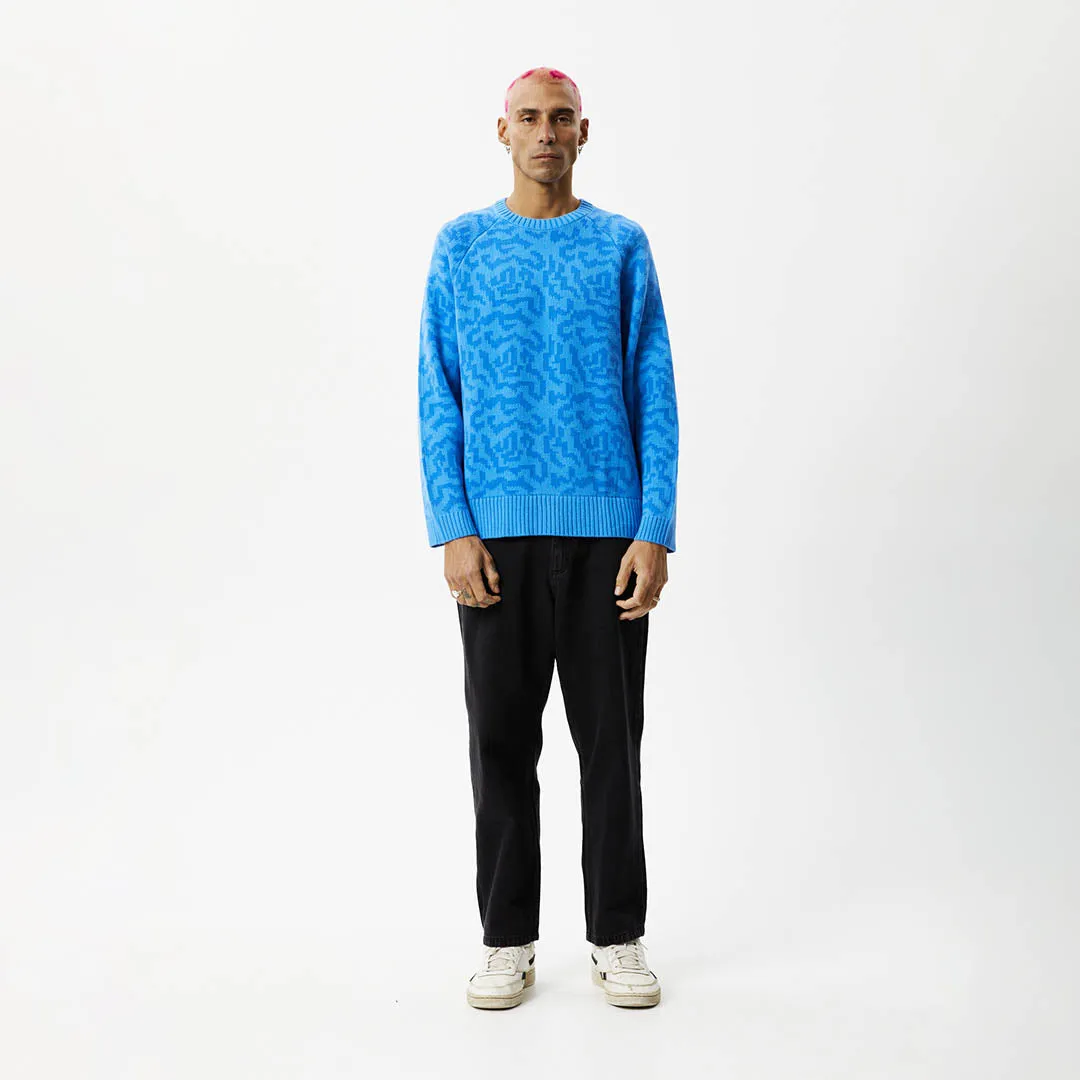 AFENDS Mens Icebergs - Knitted Crew Neck Jumper - Arctic