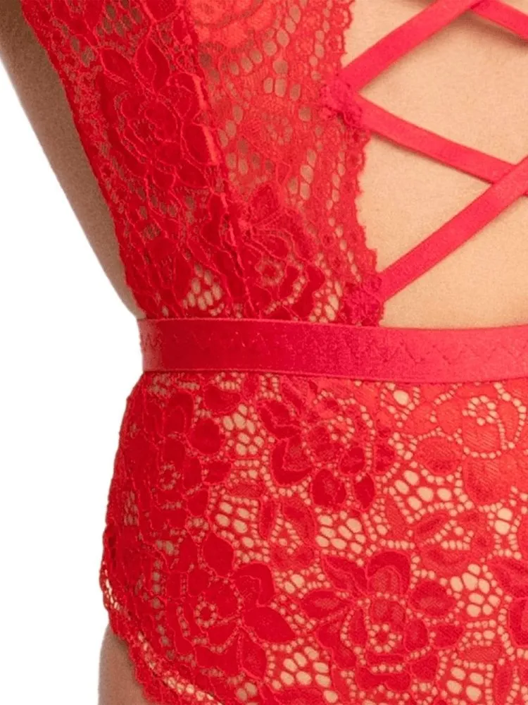 All Yours Red Lace Teddy