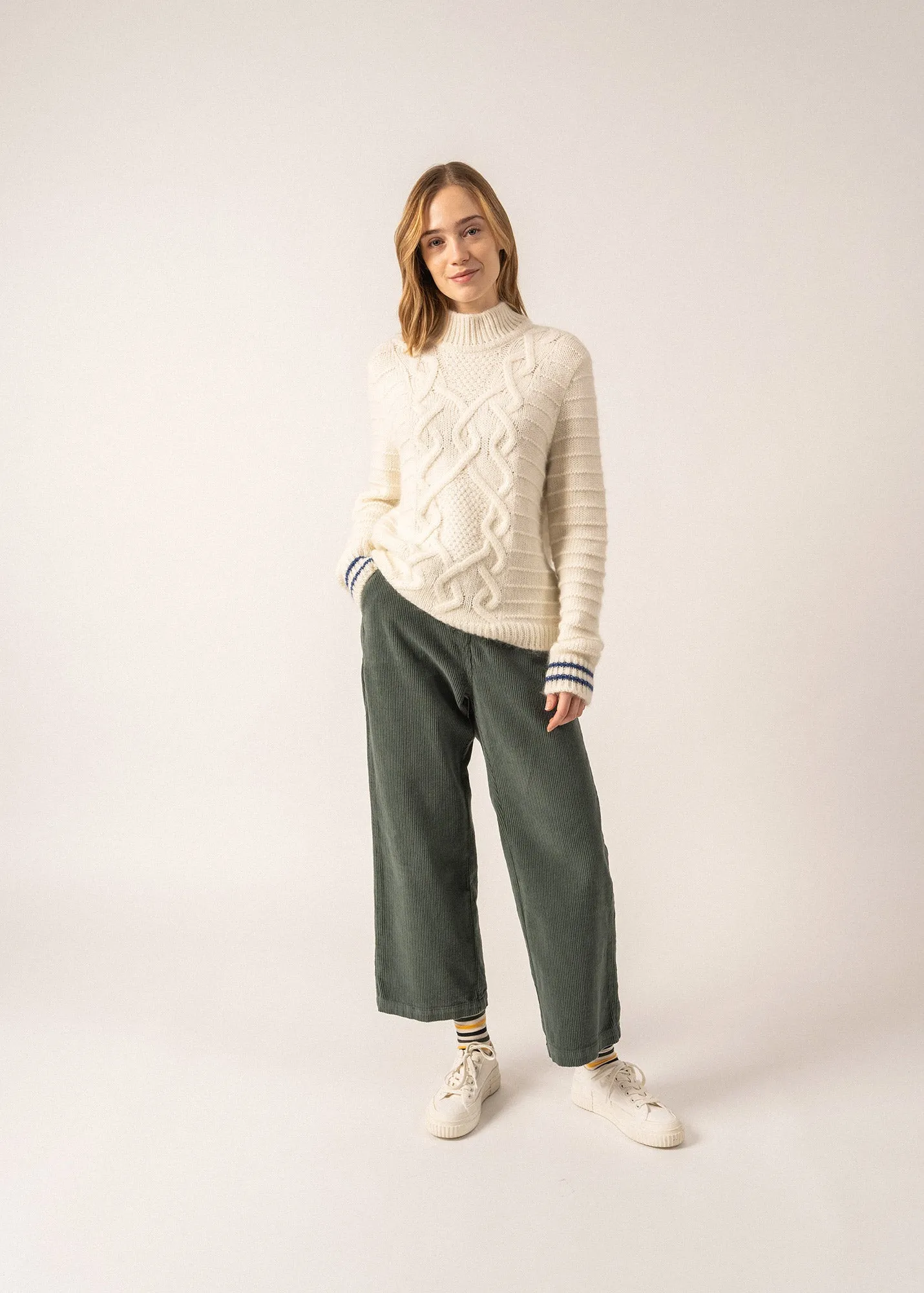 Alpes High-neck Jumper - in wool, with twisted details (BLANC D'HIVER)