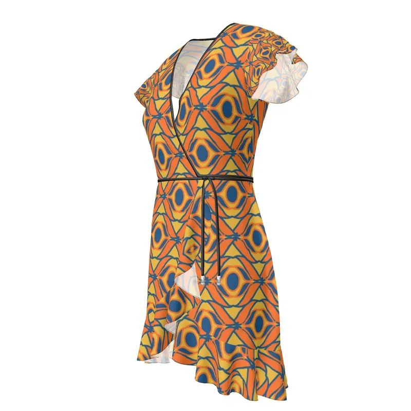 Art Deco Series Orange Eyelets Wrap dress