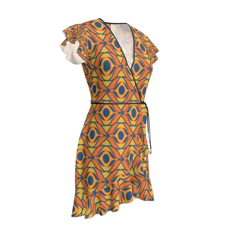 Art Deco Series Orange Eyelets Wrap dress