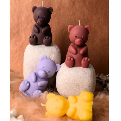 BAASARN Candless Teddy Bear Scented Candles 100% Soy Wax Decorative Scented Candles for Home Décor & Gifting Fragrance Birthday Candle (Pack of 4, Pink Lotus)