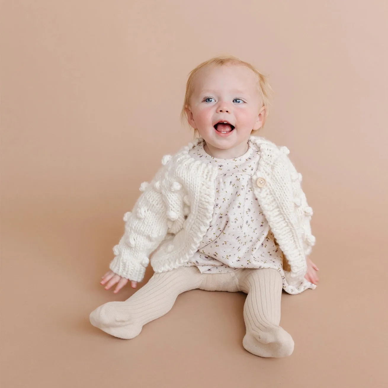 Baby Popcorn Sweater Cardigan Cream