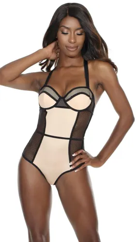 Barely There Nude & Black Color Block Teddy