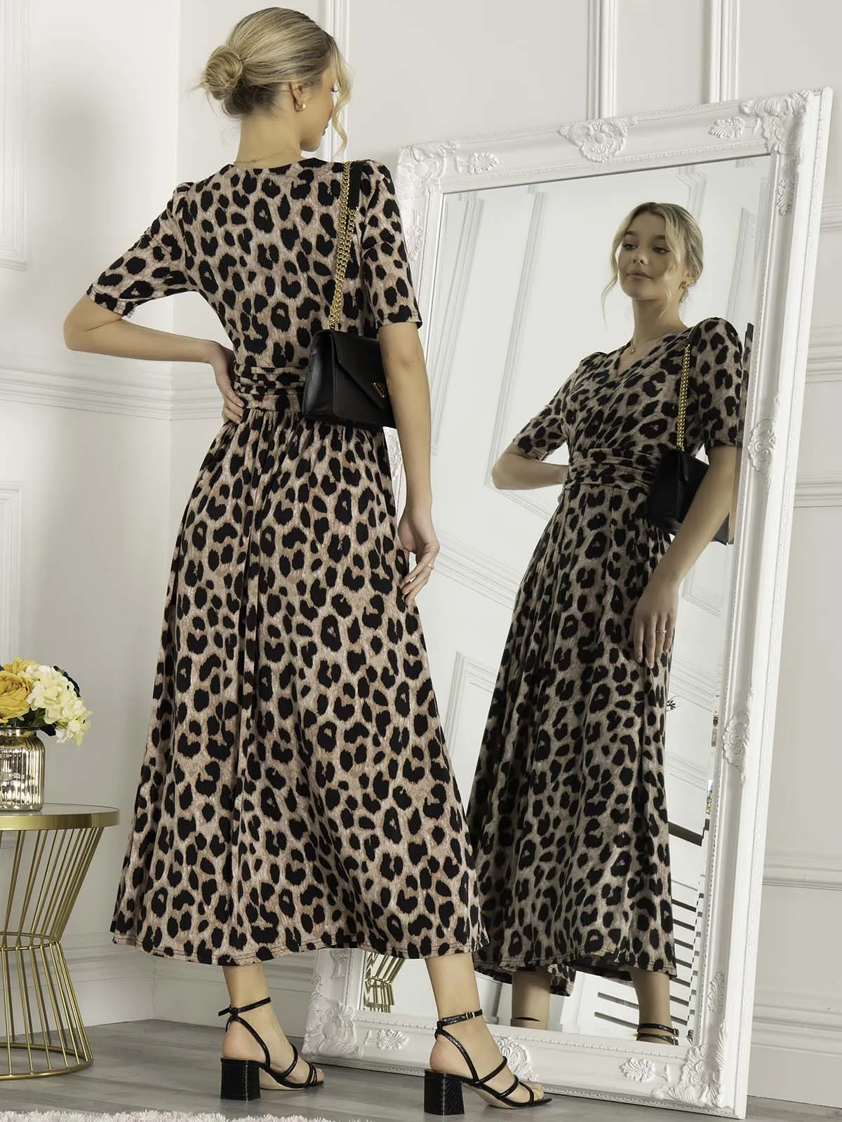 Beatrice Jersey Wrap Maxi Dress (Leopard Multi)