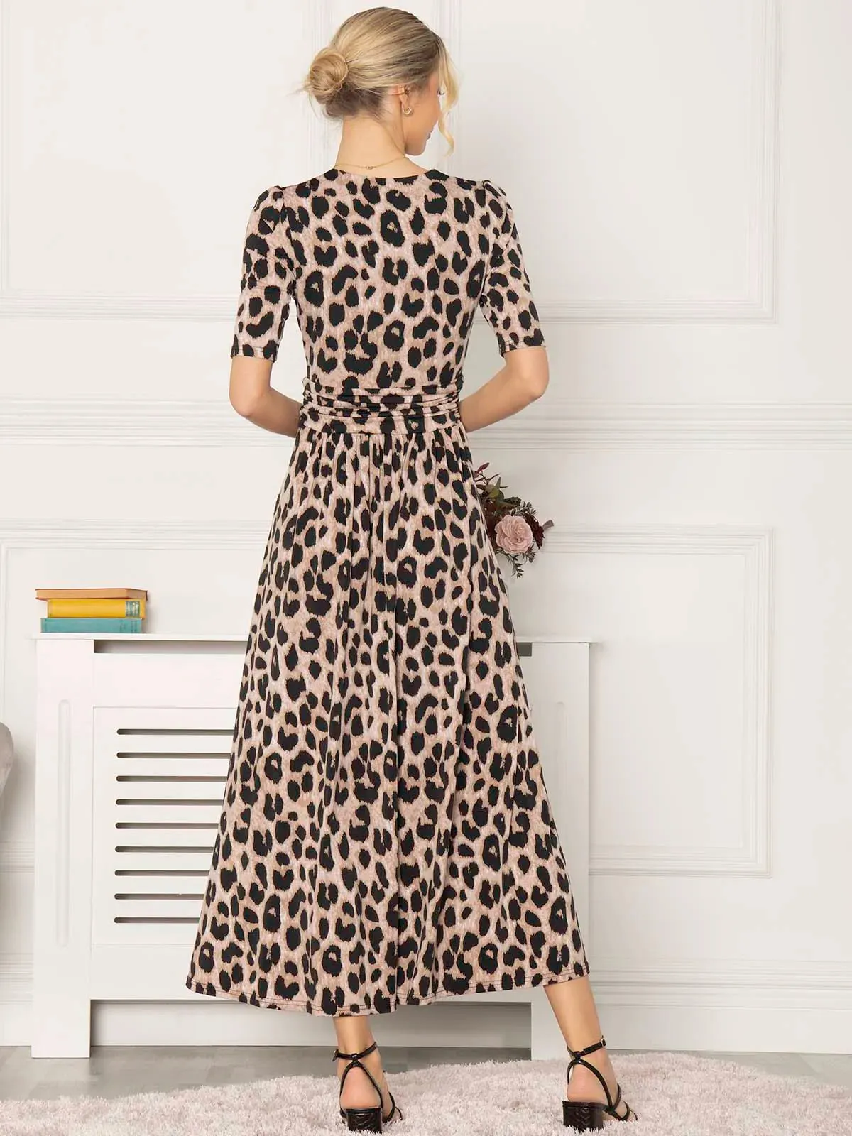 Beatrice Jersey Wrap Maxi Dress (Leopard Multi)