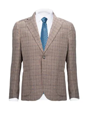 Beige/ Brown Prince of wales Linen & Cotton Blazer