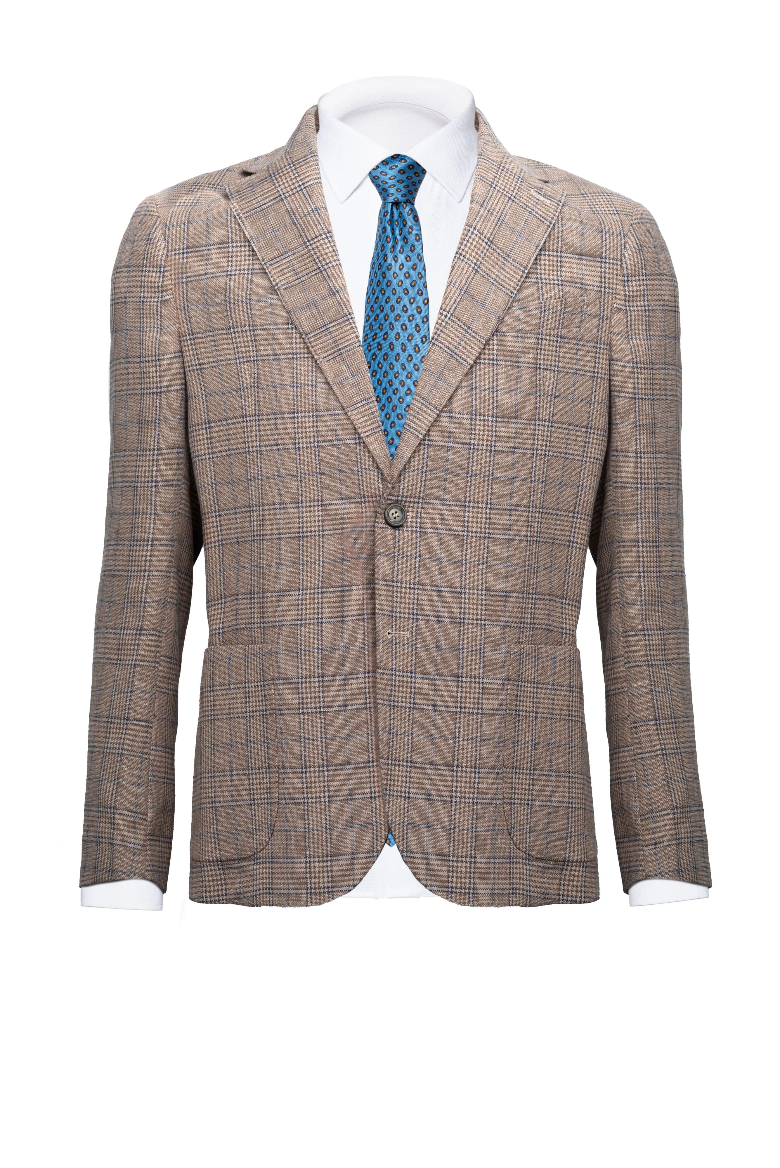 Beige/ Brown Prince of wales Linen & Cotton Blazer