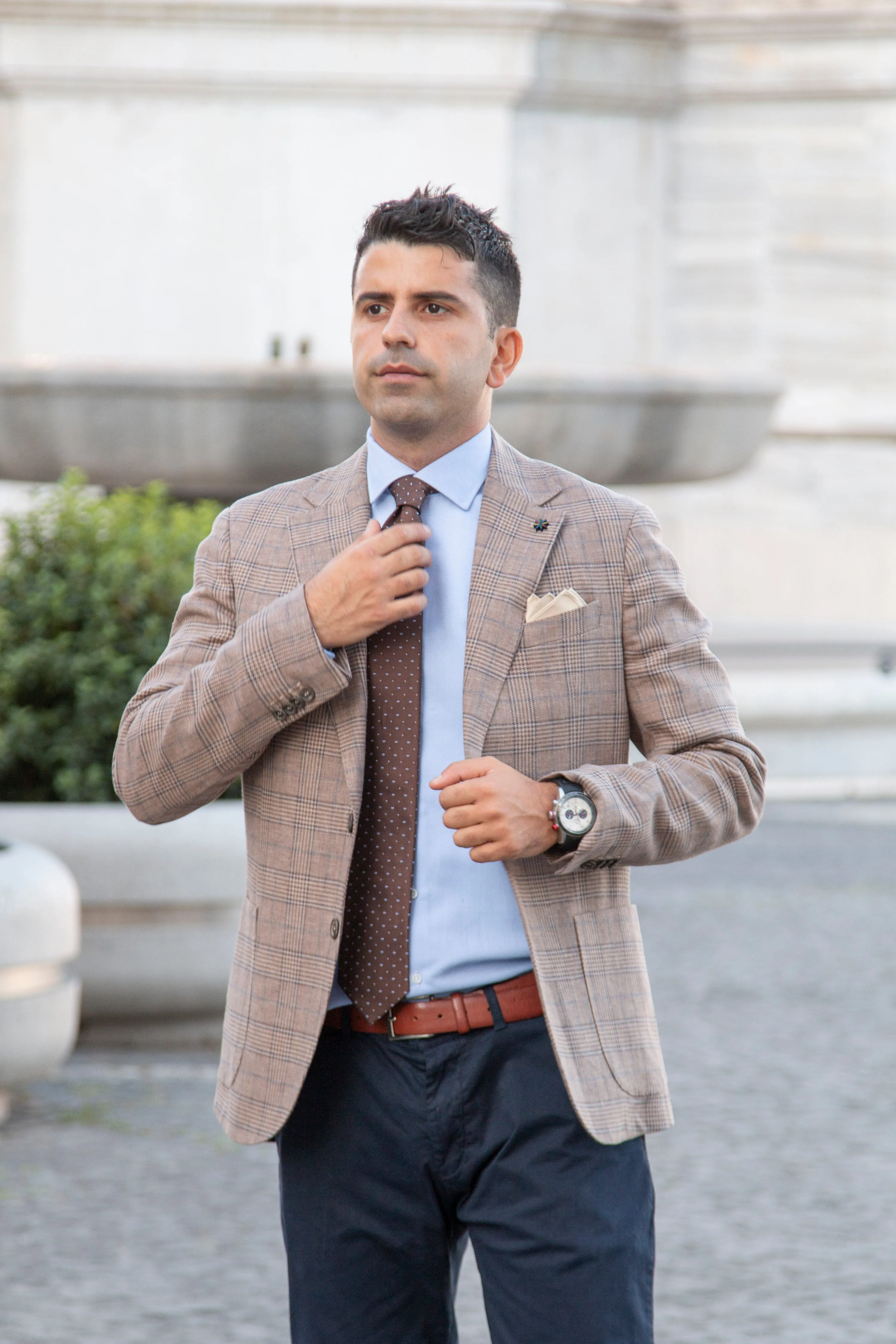 Beige/ Brown Prince of wales Linen & Cotton Blazer