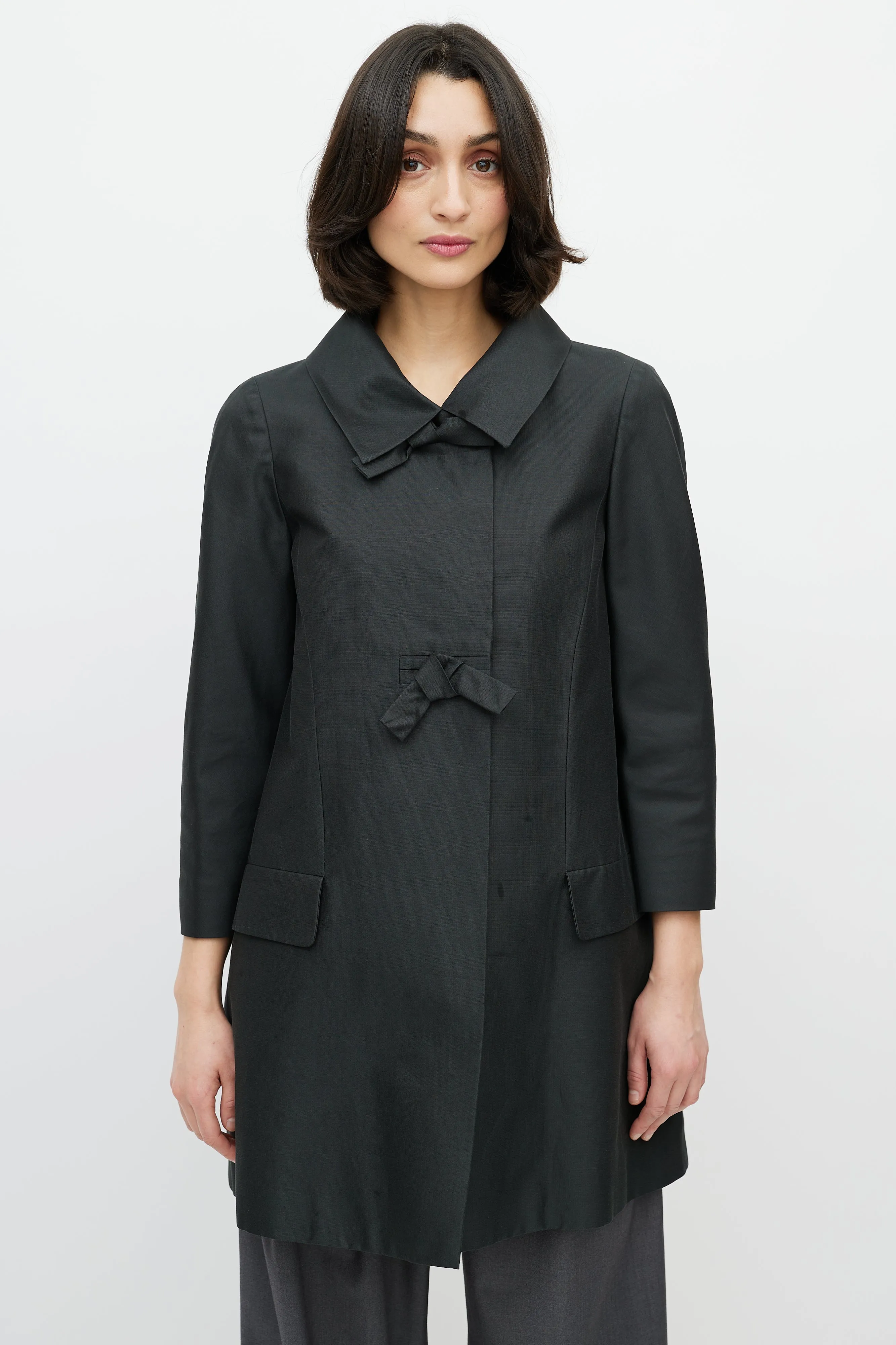 Black Bow Quarter Sleeve Coat