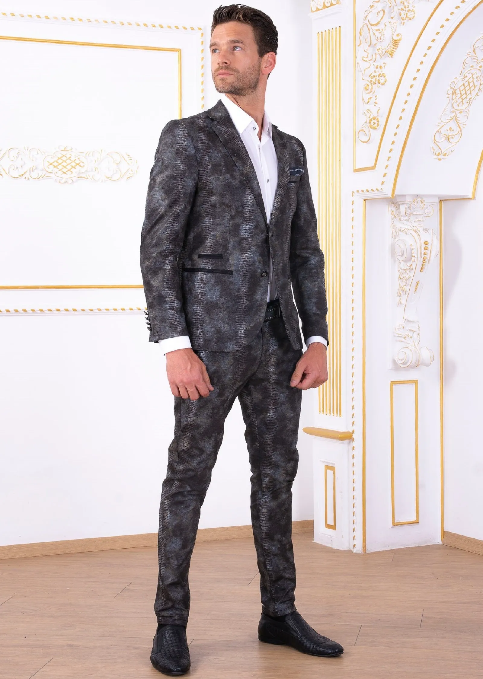 Black Gray Snake 2-Pieces Suit