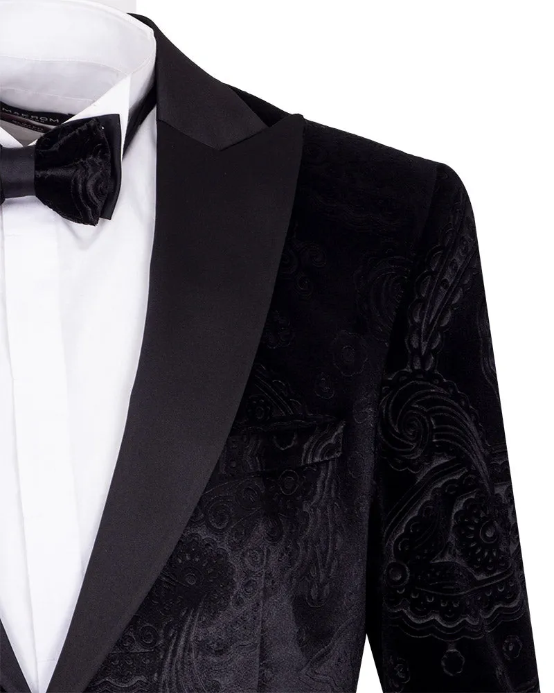 Black Velvet Paisley Feel Plain Blazer & Matching Bow Tie