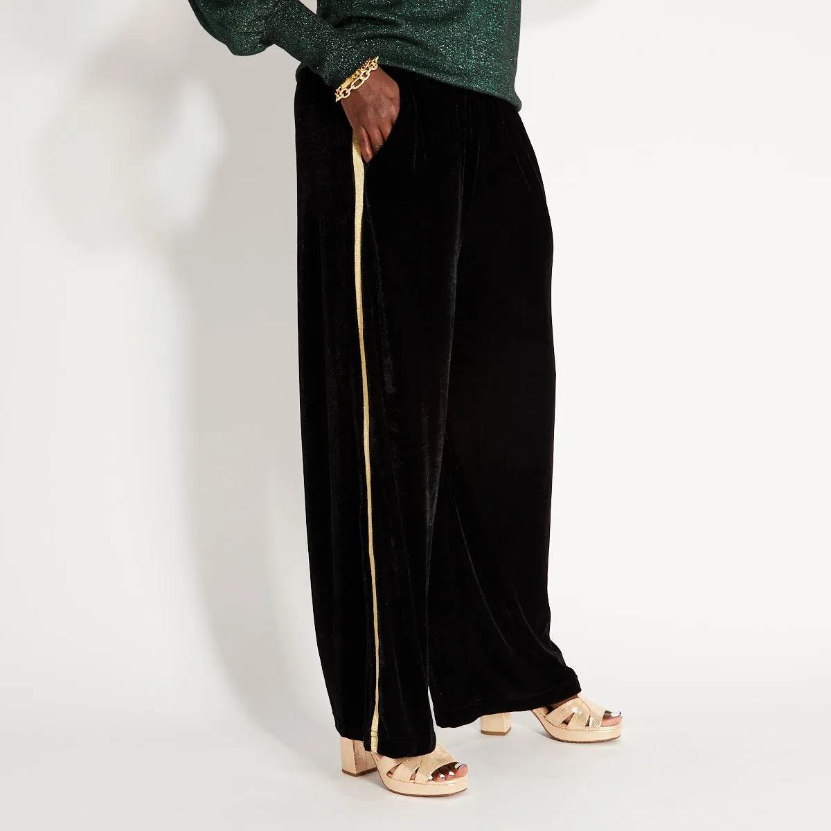 Black Velvet Side Stripe Trousers