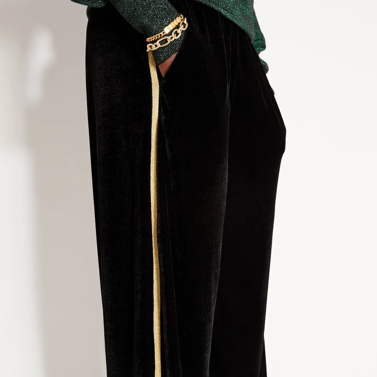 Black Velvet Side Stripe Trousers