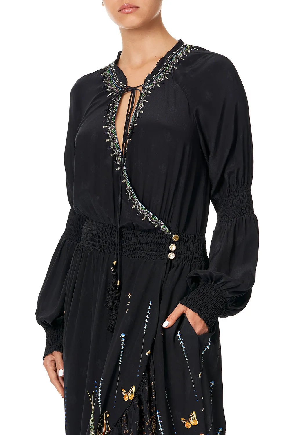 BLOUSON SLEEVE WRAP DRESS REBELLE REBELLE