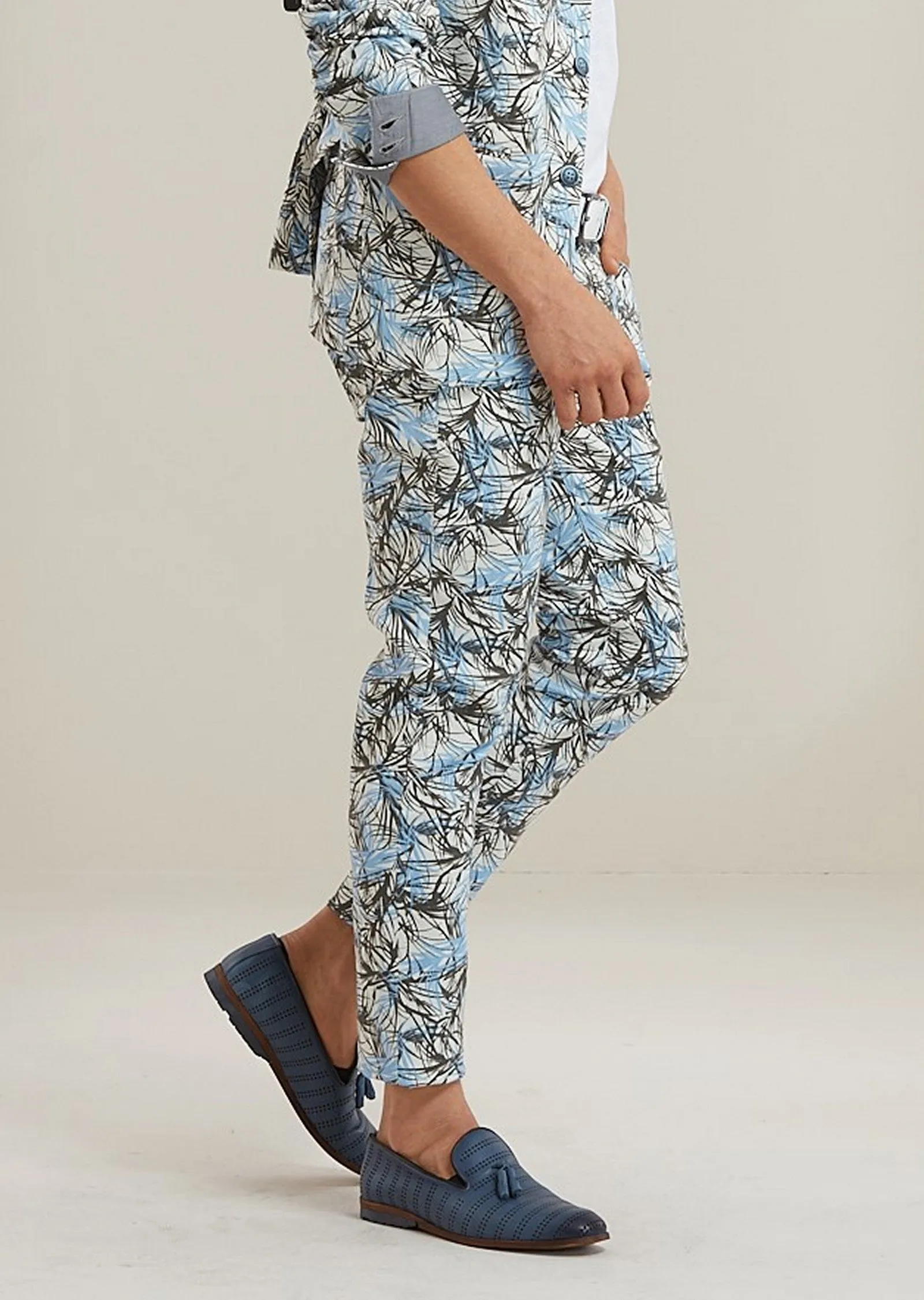 Blue Floral Slim-Fit 2-Pieces Suit