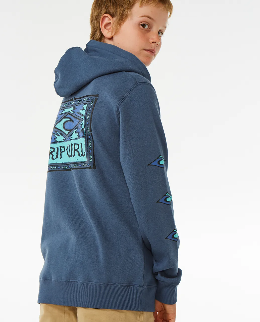 Boys Lost Islands Zip Hoodie in Vintage Navy