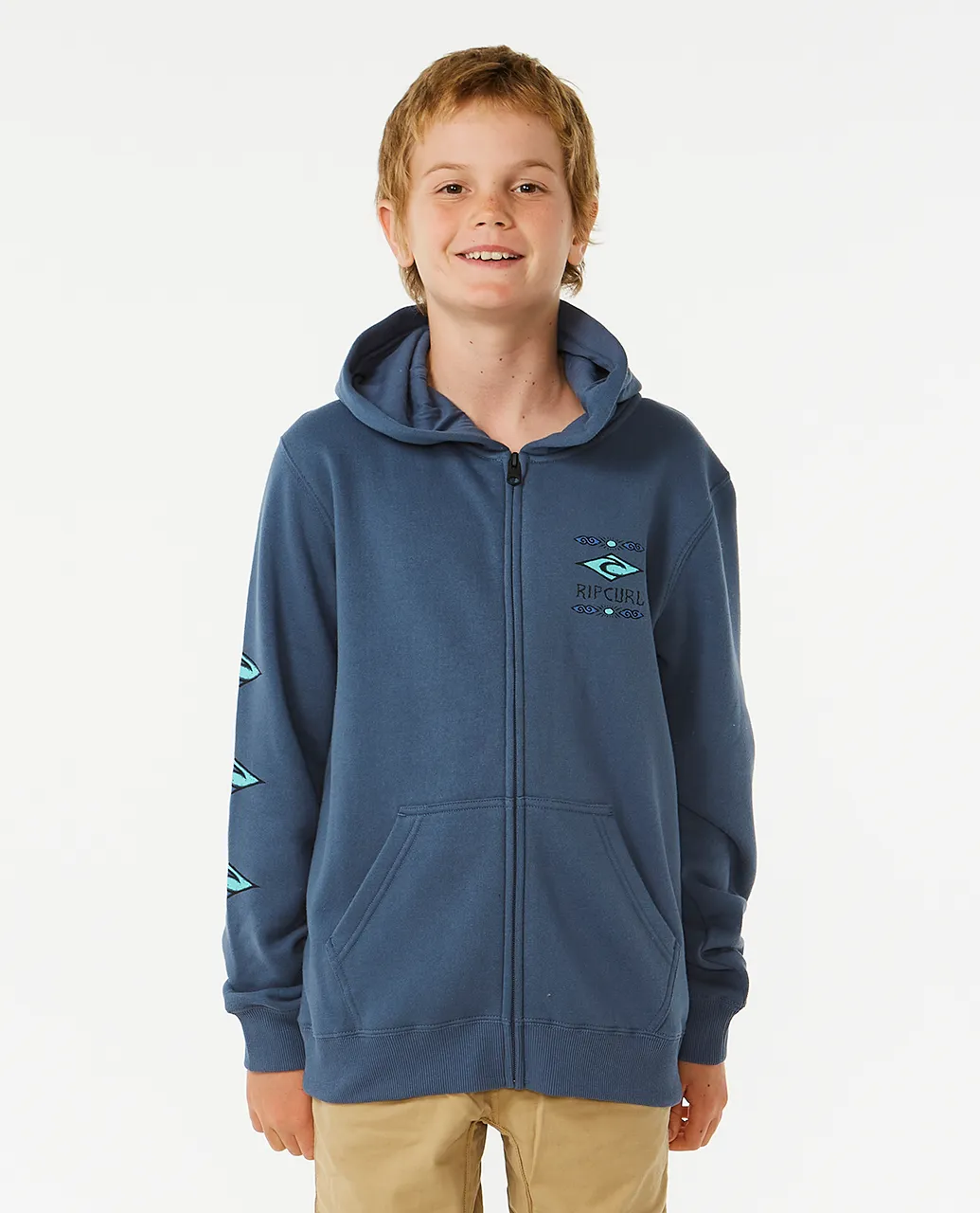 Boys Lost Islands Zip Hoodie in Vintage Navy