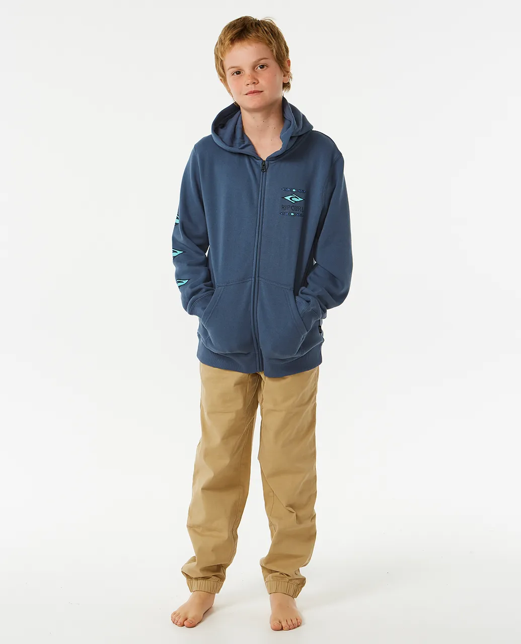 Boys Lost Islands Zip Hoodie in Vintage Navy