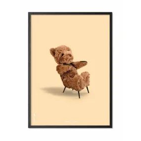 Brainchild Teddy Bear Classic Poster, Frame In Black Lacquered Wood 30x40 Cm, Sand Colored Background