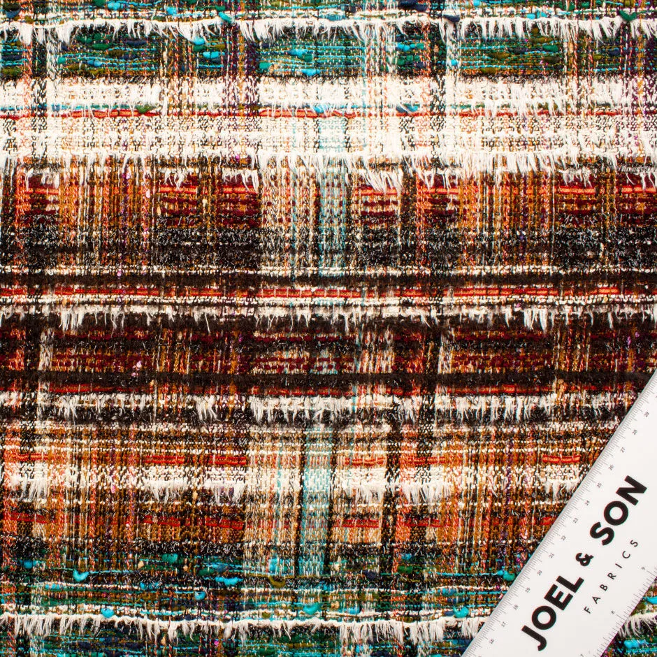 Brown & Multi-Coloured Checkered Bouclé Fabric