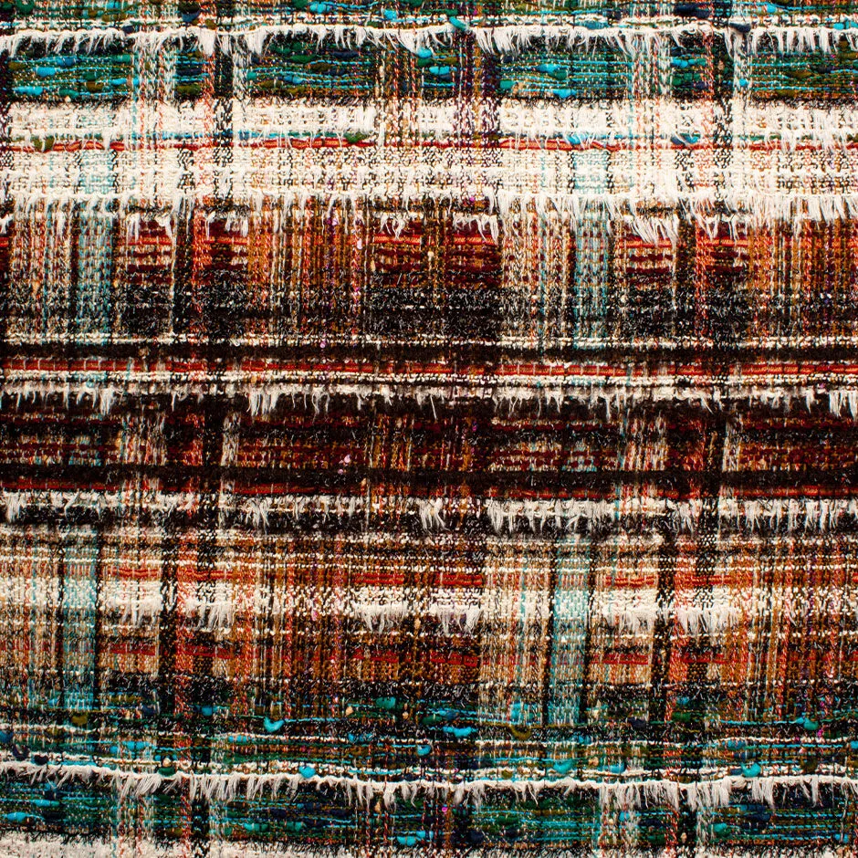 Brown & Multi-Coloured Checkered Bouclé Fabric