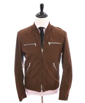 BRUNELLO CUCINELLI - Premium Suede Lambskin Brown Bomber Moto Jacket - M