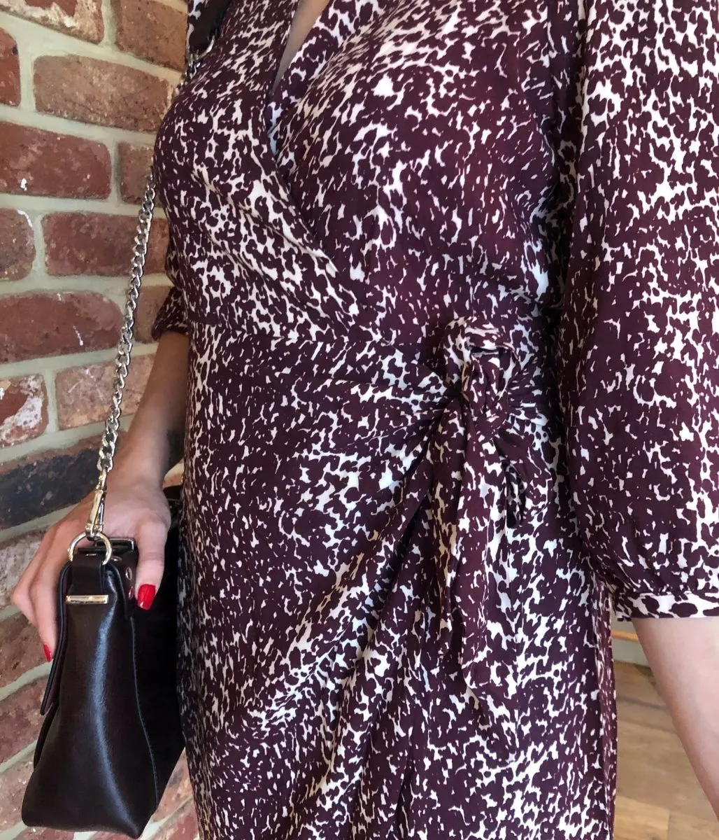 Burgundy Leopard Print Wrap Dress