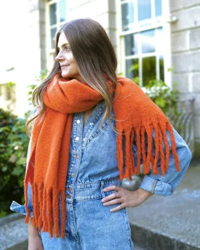 Burnt Orange Fringed Blanket Scarf