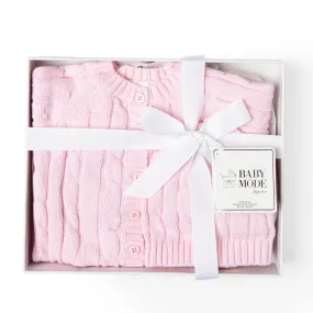 Cable Knit Cardigan and Hat Gift Set - Pink