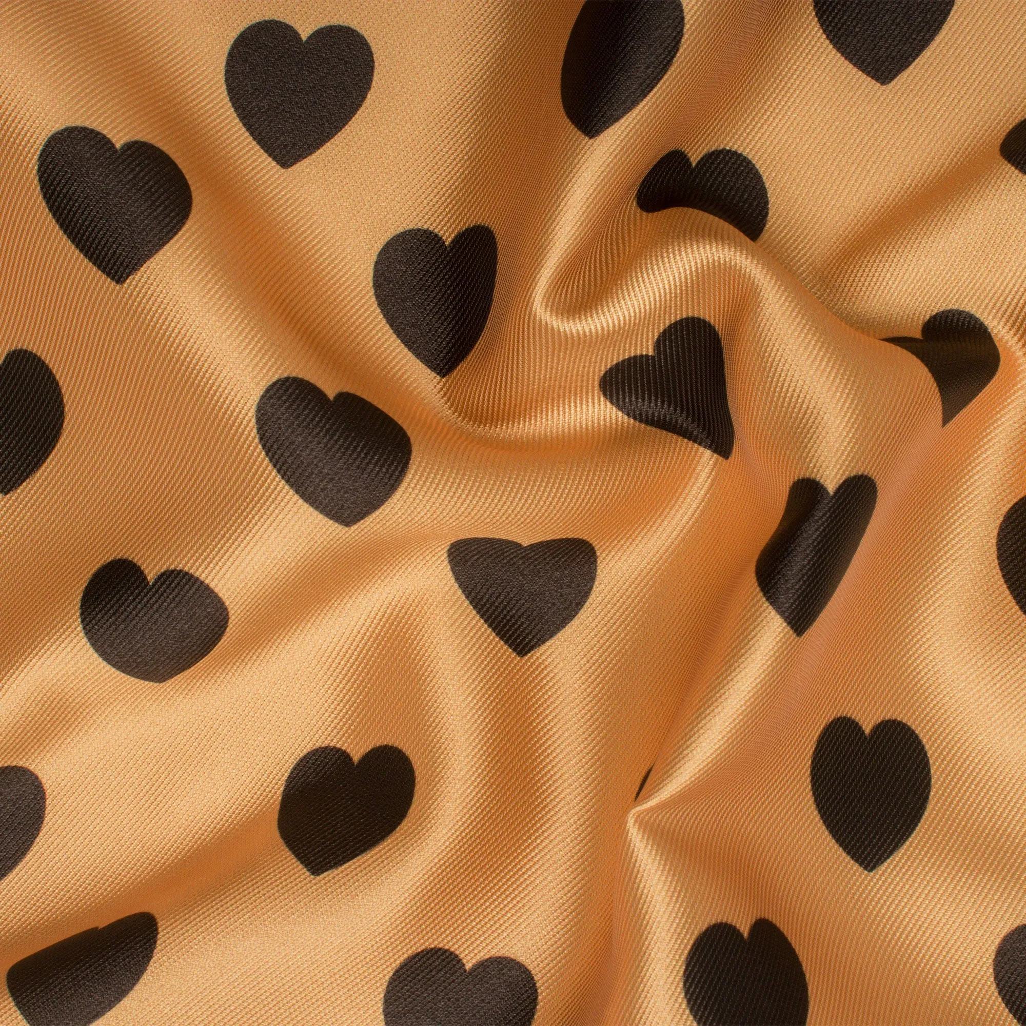 Camel and Bottle Green Heart Poly Printed Twill