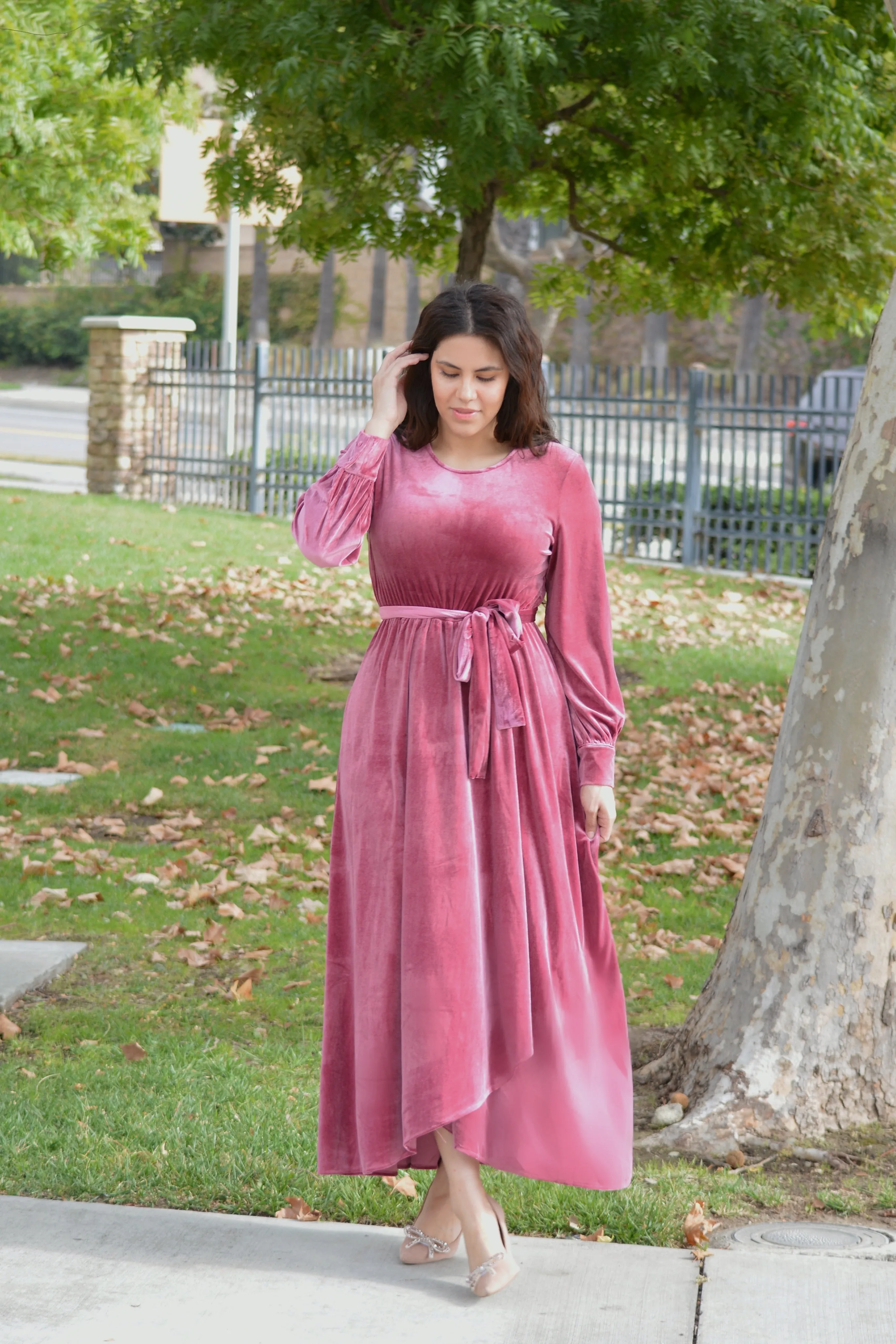 Cameo Pink Velvet Maxi Dress