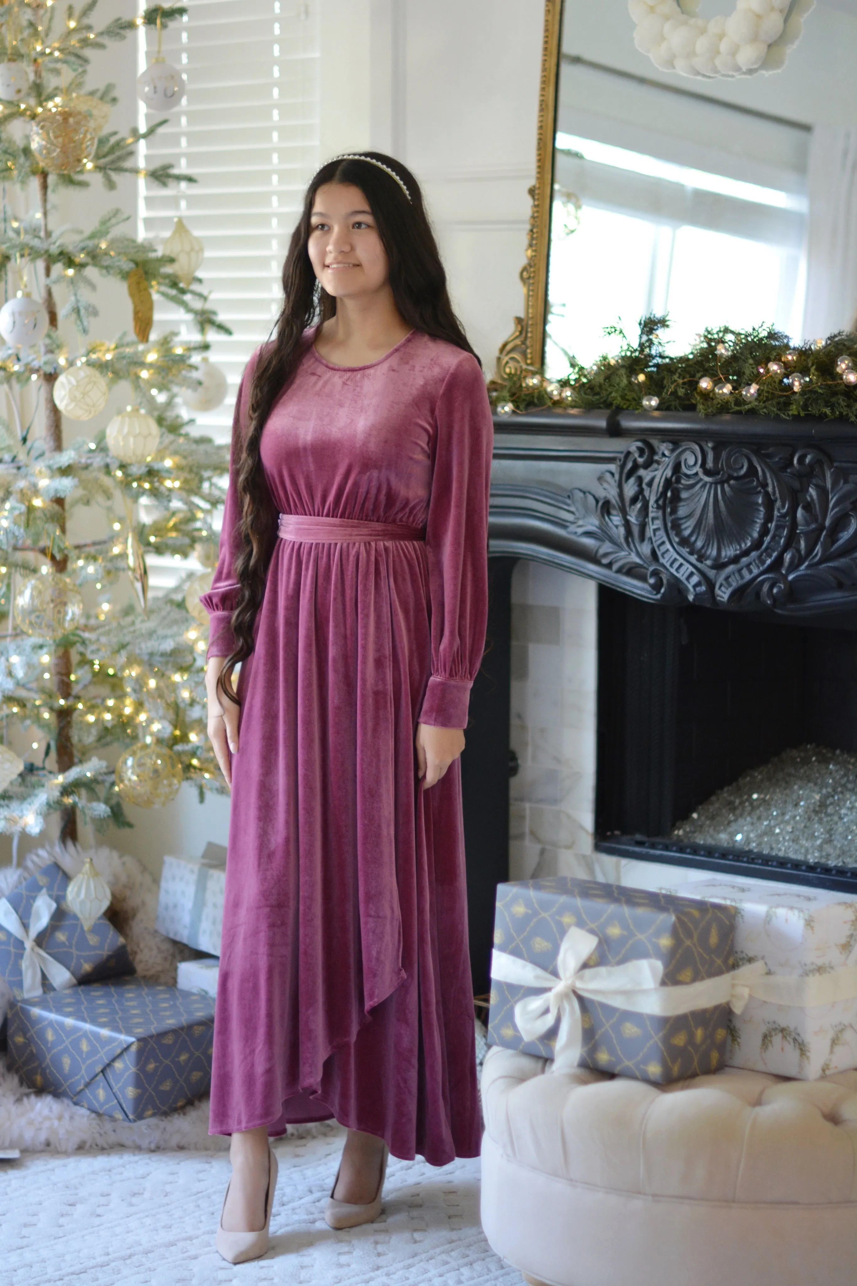 Cameo Pink Velvet Maxi Dress