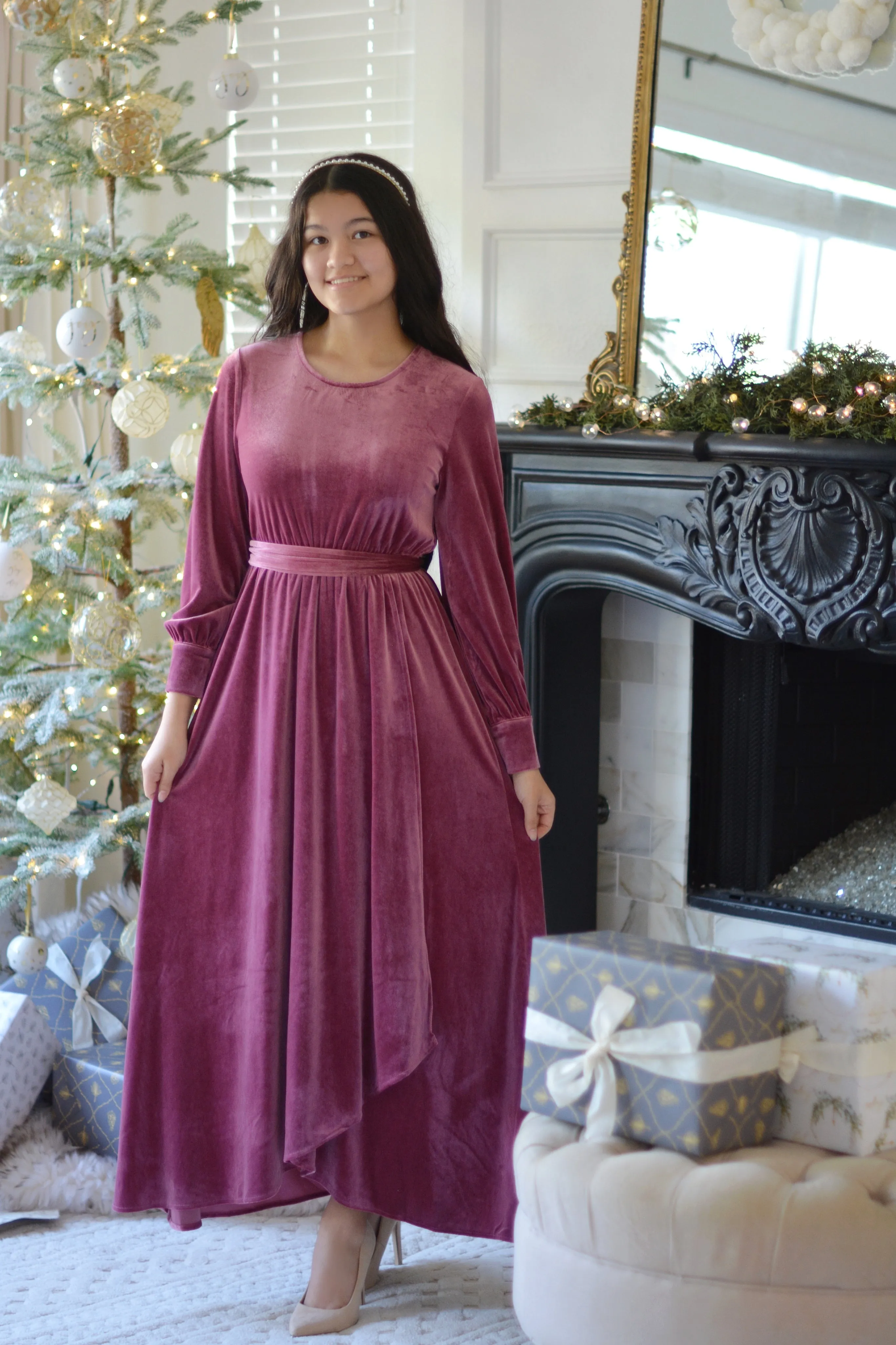 Cameo Pink Velvet Maxi Dress