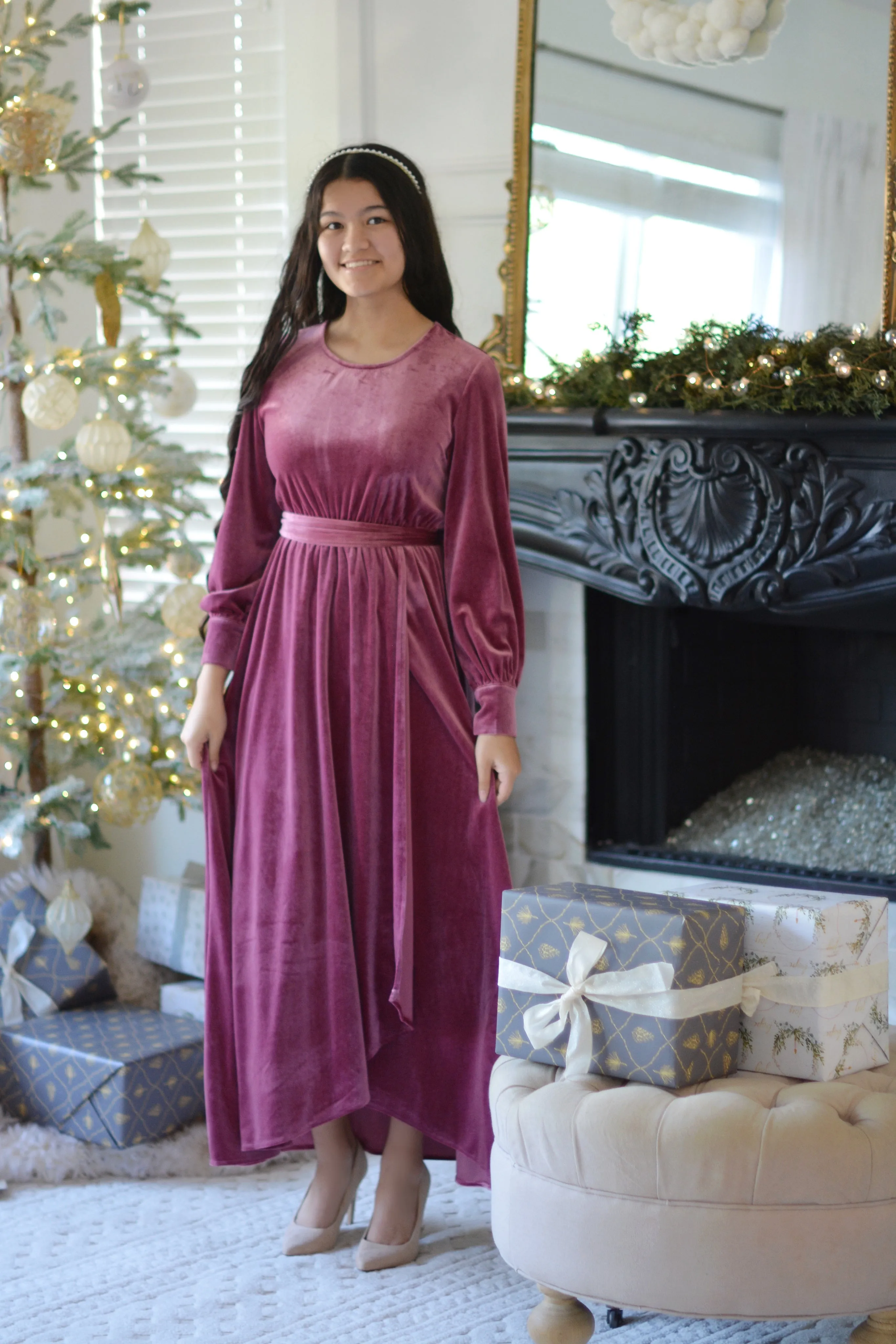 Cameo Pink Velvet Maxi Dress