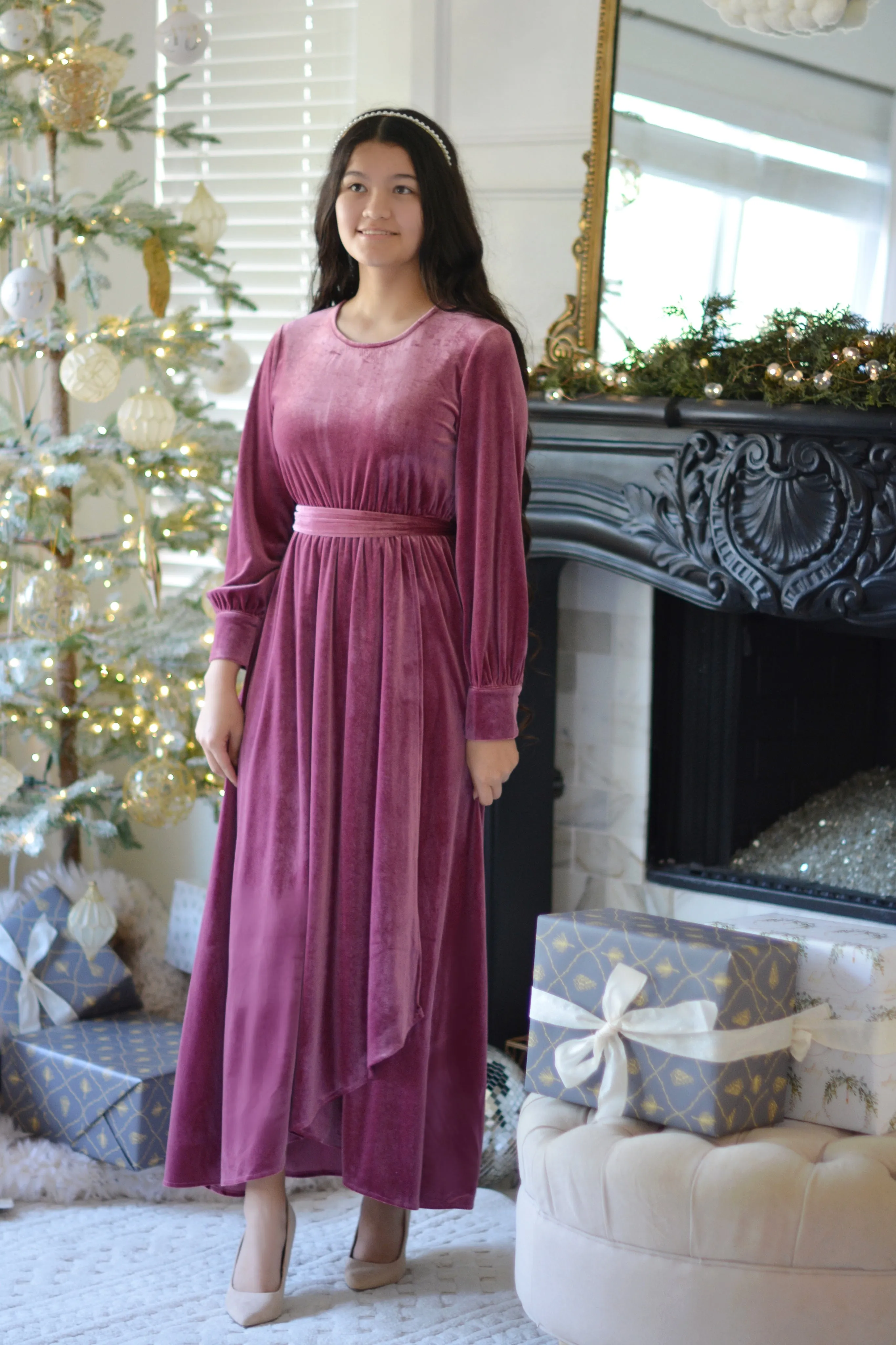 Cameo Pink Velvet Maxi Dress