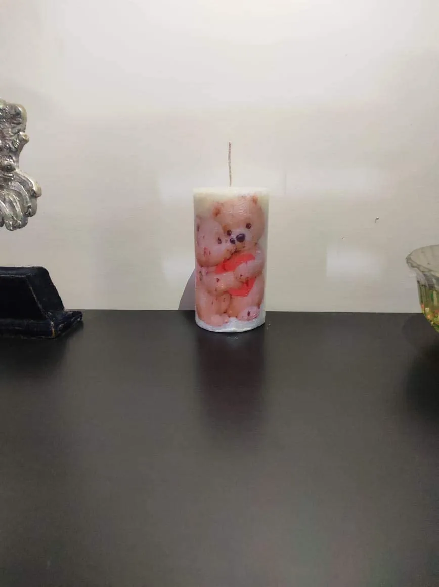 Candle Station || Teddy Bear Pillar Candle Scented || 5.5 inch Height Candle for Gift and Wedding Decor