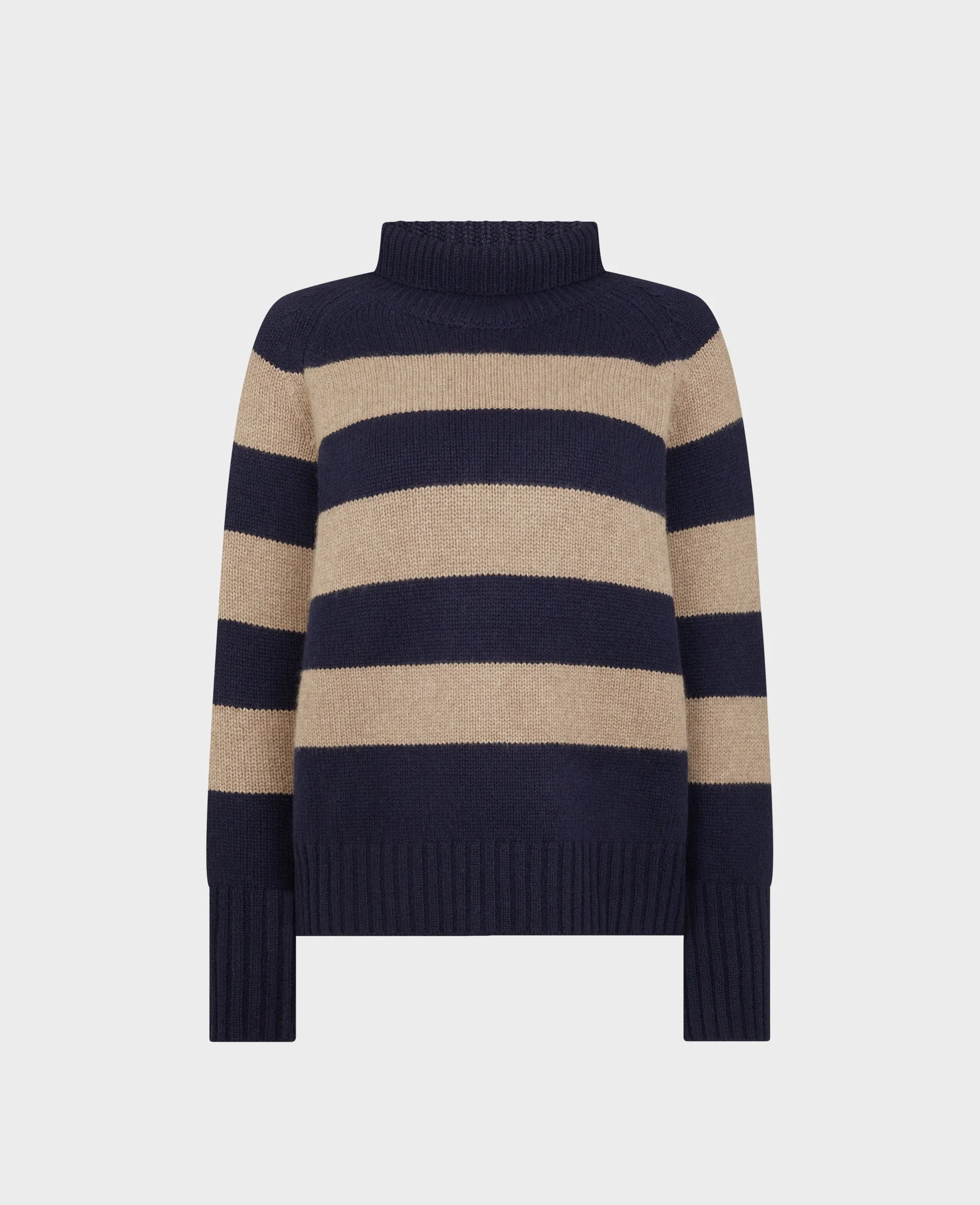 Cashmere Stripe Roll Neck Jumper