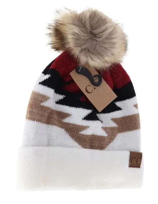 CC Beanie Aztec Pom Knit Cap