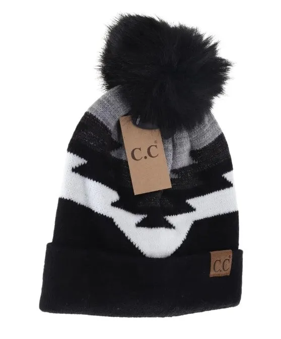 CC Beanie Aztec Pom Knit Cap