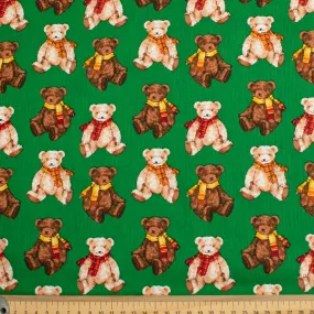 Christmas Cotton Prints Teddy Bears on Green