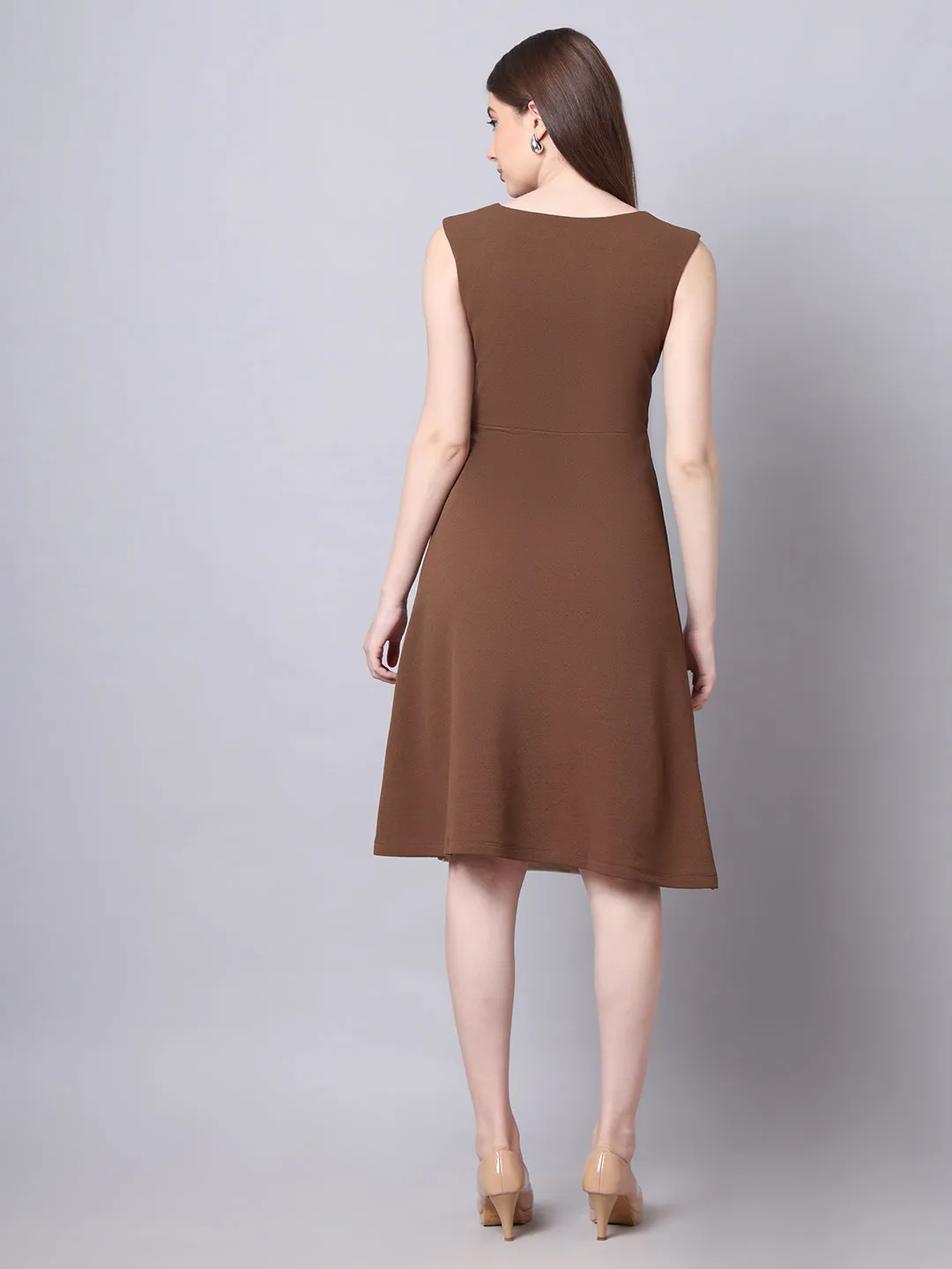 Coffee Brown Blended Vibrant Versatility Block A-Line Dress