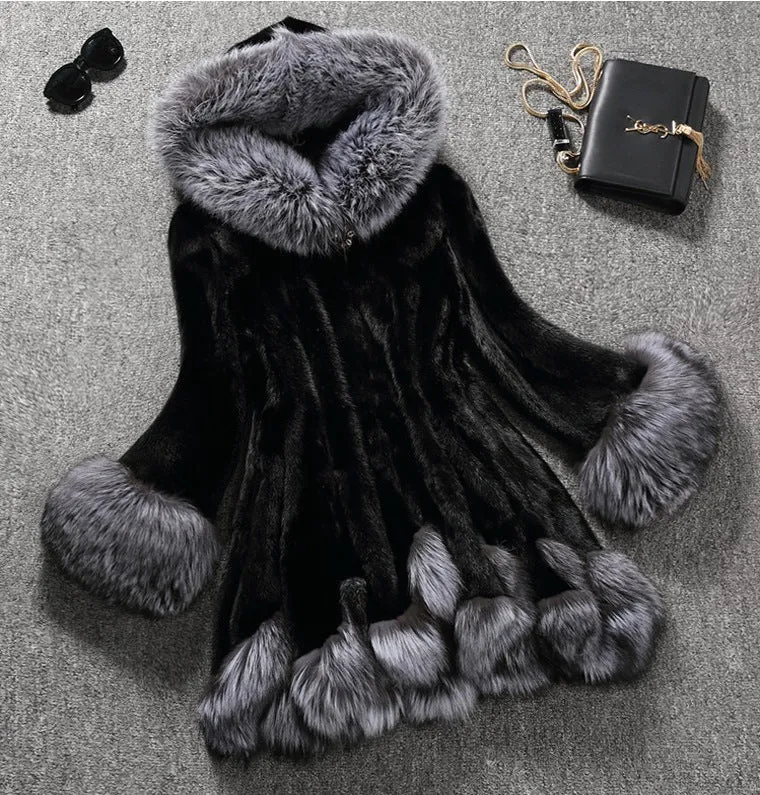 Color Patchwork Faux Fur Warm Oversized Teddy Hooded Coat